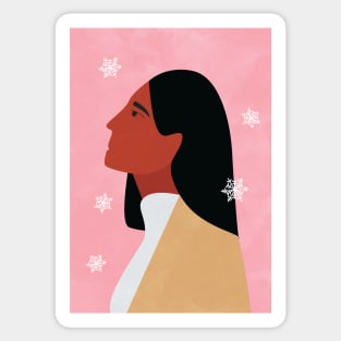 Woman Illustration, Christmas Vibes, Modern, Minimalist, Snowflakes, Snowy Sticker